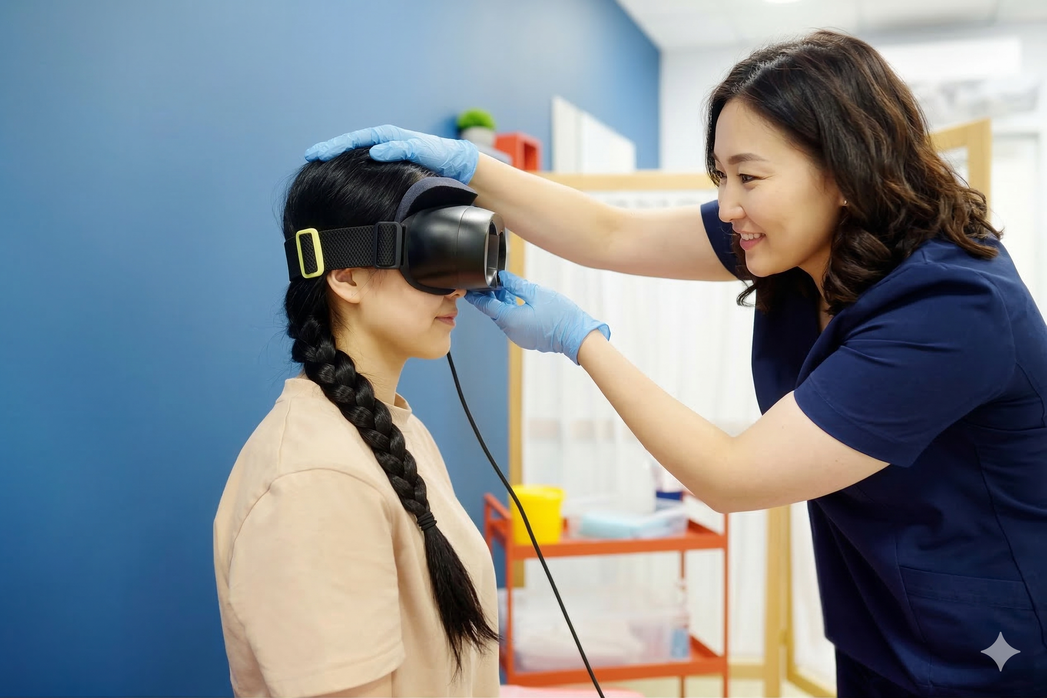 めまいでふらつく患者を支える医療スタッフ