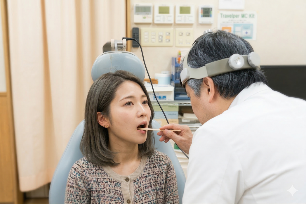 喉の状態を確認する医師