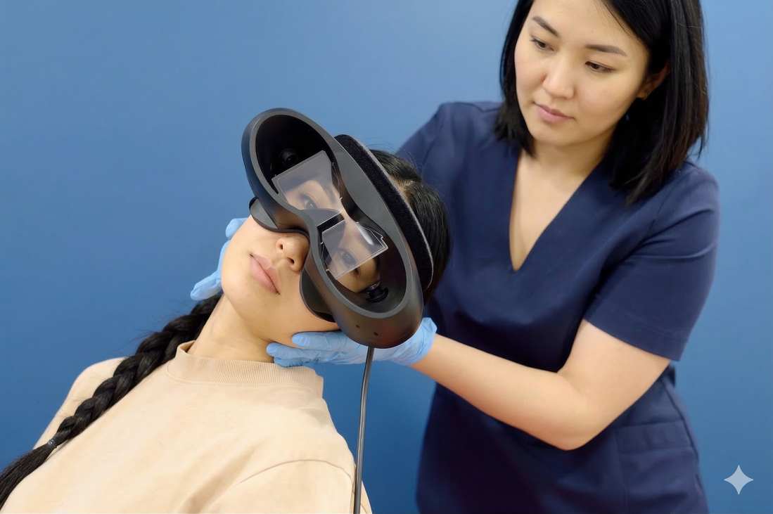 めまいを訴える患者を診察する耳鼻咽喉科医