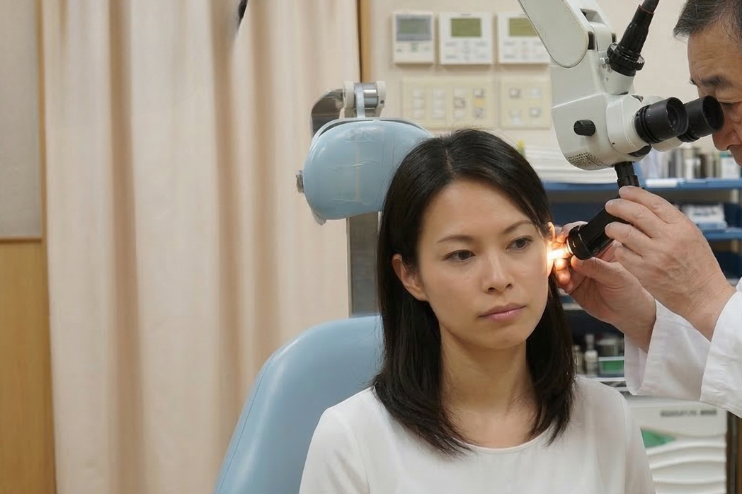 耳の診察を受ける患者